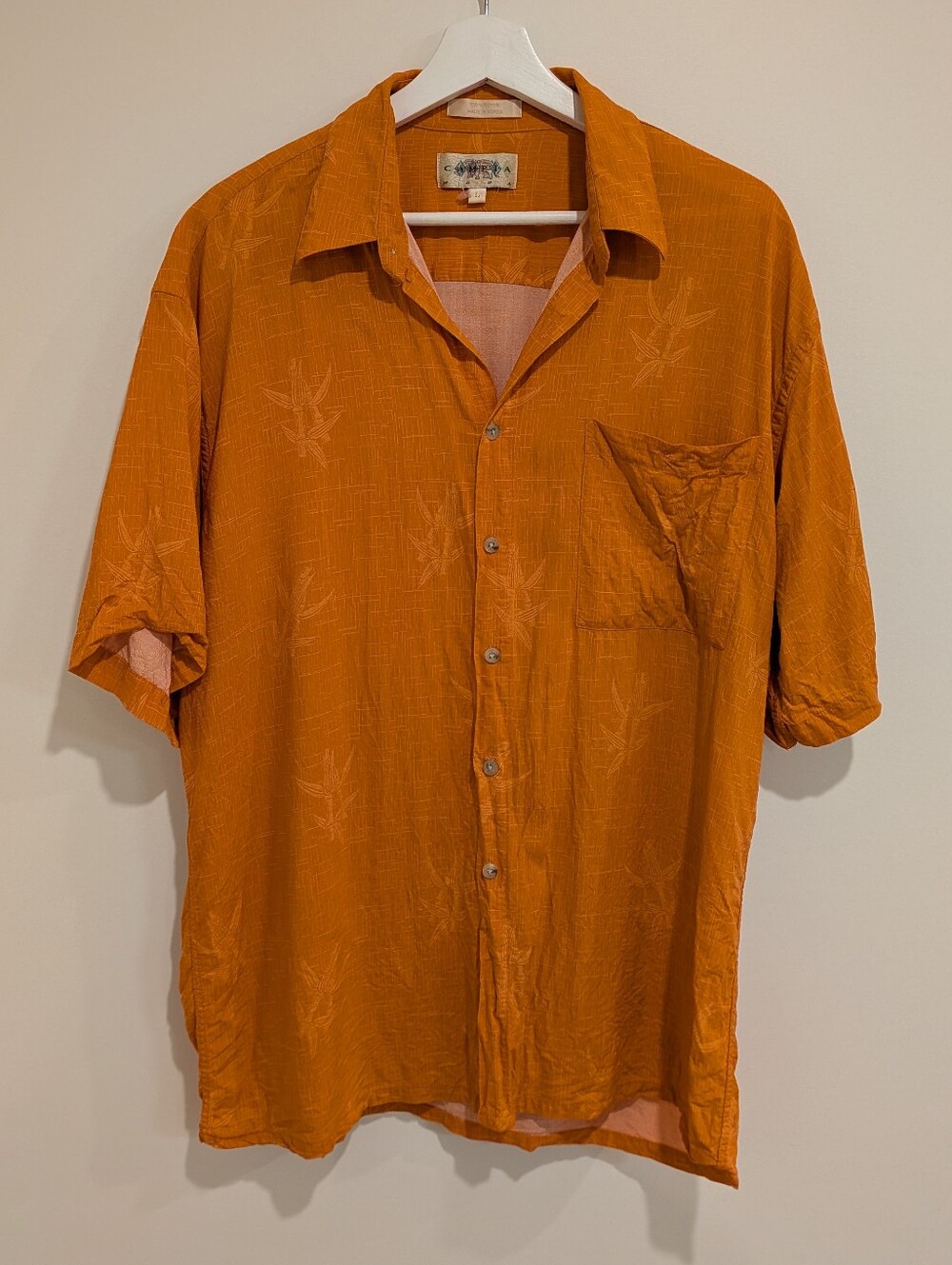 Vintage Men's Bright orange Campia button down Size Large Retro Resortwear Beach